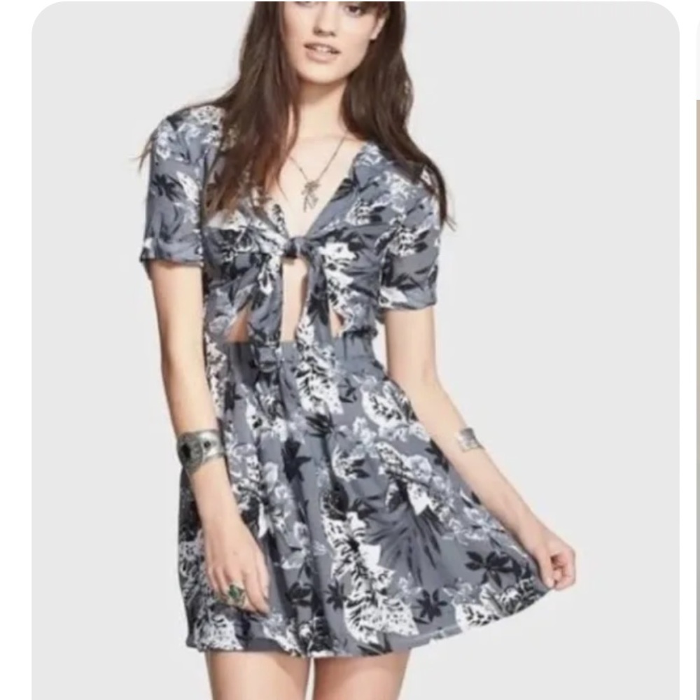 Free People Grey Floral Part Time Lover Mini Dress